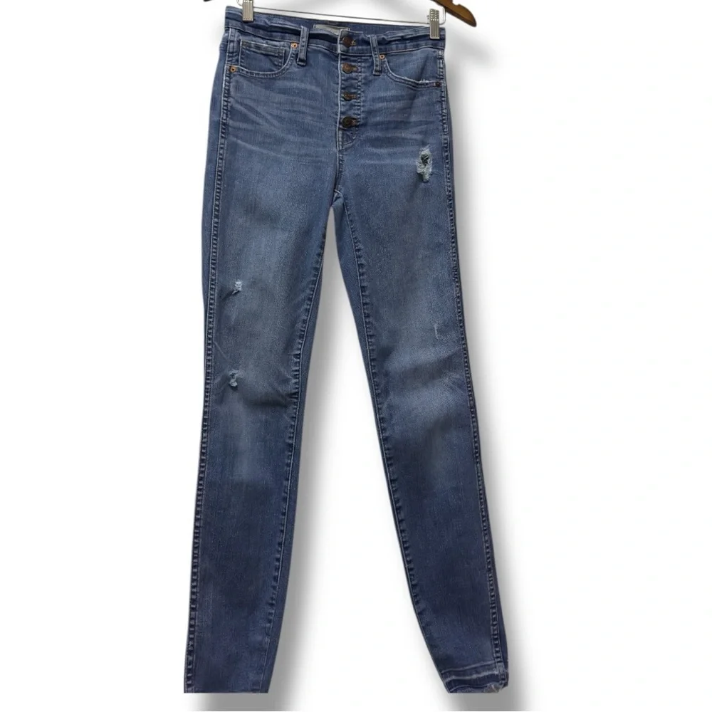 497 Madewell | EUC High-Rise Skinny Button-Fly Distressed Jeans (size 27) - Picture 2 of 16